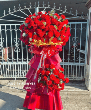 kẹ hoa chúc mừng 2 tầng tông đỏ - Hoa Tươi Phúc An