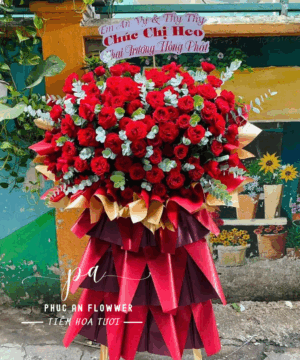 kệ hoa khai trương tông đỏ cao cấp - Hoa Tươi Phúc An
