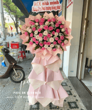 kệ hoa khai trương hoa hồng hồng hoa hồng kem sang trọng chúc mừng khai trương phát đạt may mắn – Hoa Tươi Phúc An