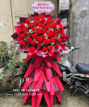 kệ hoa khai trương hoa hồng đỏ sang trọng nổi bật chúc mừng khai trương phát đạt thịnh vượng – Hoa Tươi Phúc An