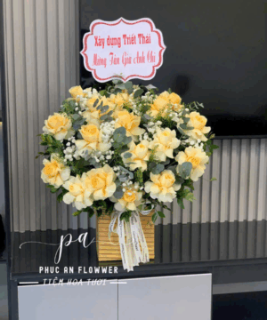 giỏ hoa hồng vàng đẹp, giỏ hoa chúc mừng khai trương, giỏ hoa hồng vàng sang trọng, giỏ hoa tươi chúc mừng, giỏ hoa khai trương tinh tế, giỏ hoa hồng vàng hiện đại, giỏ hoa chúc mừng thành công 