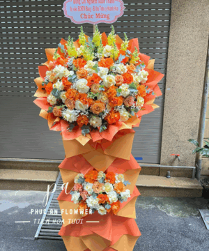 kệ hoa chúc mừng hoa hồng cam vàng sang trọng nổi bật chúc mừng thành công phát triển thịnh vượng – Hoa Tươi Phúc An
