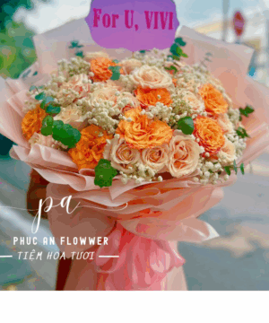 Bó hoa hồng cam cao cấp, hoa hồng kem sang trọng, hoa sinh nhật đẹp, hoa tặng người yêu ấn tượng, hoa kỷ niệm ngọt ngào, bó hoa tone cam pastel hiện đại