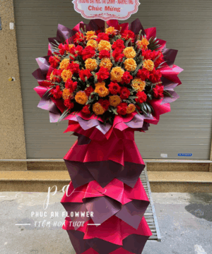 kệ hoa chúc mừng hoa hồng đỏ cam vàng sang trọng nổi bật chúc mừng khai trương thành công phát đạt thịnh vượng – Hoa Tươi Phúc An