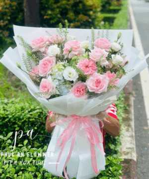 Bó hoa hồng phấn cao cấp, hoa sinh nhật tông pastel, hoa tặng bạn gái dịu dàng, hoa chúc mừng sang trọng, bó hoa cẩm tú cầu đẹp, hoa tươi thiết kế hiện đại
