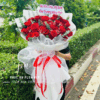 Bó hoa hồng đỏ khai trương sang trọng, thiết kế tròn lớn rực rỡ chúc mừng hồng phát may mắn và thành công bền vững