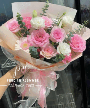 Bó hoa hồng phấn và cát tường trắng nhẹ nhàng, bó hoa sinh nhật tông hồng pastel, bó hoa hồng phấn đẹp lãng mạn, bó hoa tươi tặng bạn gái dịu dàng, bó hoa hồng phấn và cẩm chướng, bó hoa pastel thanh lịch, bó hoa tươi mềm mại nữ tính