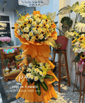 kệ hoa chúc mừng hoa hướng dương hoa hồng vàng sang trọng chúc mừng khai trương thành công phát triển thịnh vượng – Hoa Tươi Phúc An