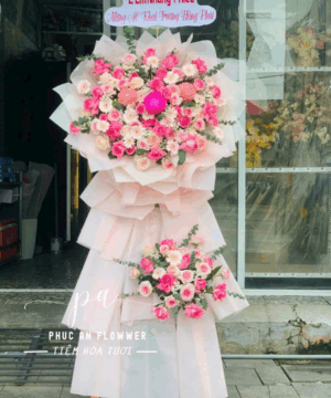 kệ hoa khai trương hoa hồng hồng hoa đồng tiền hồng sang trọng chúc mừng khai trương phát đạt may mắn – Hoa Tươi Phúc An