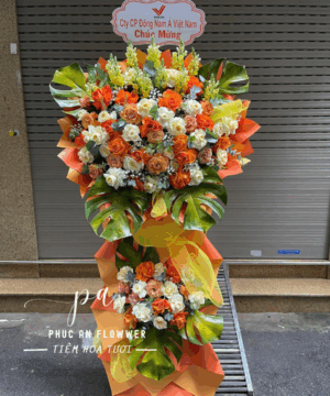 kệ hoa khai trương hoa hồng cam hoa hồng kem sang trọng chúc mừng khai trương phát đạt thành công thịnh vượng – Hoa Tươi Phúc An