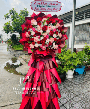 kệ hoa khai trương hoa hồng đỏ hoa hồng kem sang trọng chúc mừng khai trương phát đạt may mắn thành công – Hoa Tươi Phúc An