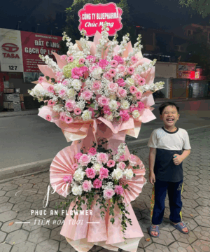 kệ hoa khai trương hoa hồng hồng hoa đồng tiền hồng sang trọng chúc mừng khai trương phát đạt may mắn – Hoa Tươi Phúc An