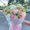 bó hoa hồng phấn cẩm chướng cúc tana dịu dàng